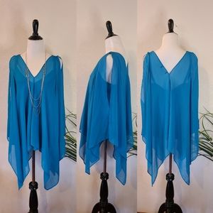 DKNY Handkerchief 2pc Blue Blouse Size Small